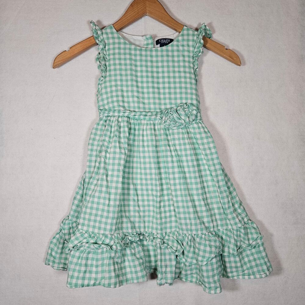 CHAPS Girls Mint Green and White Check Summer Dress